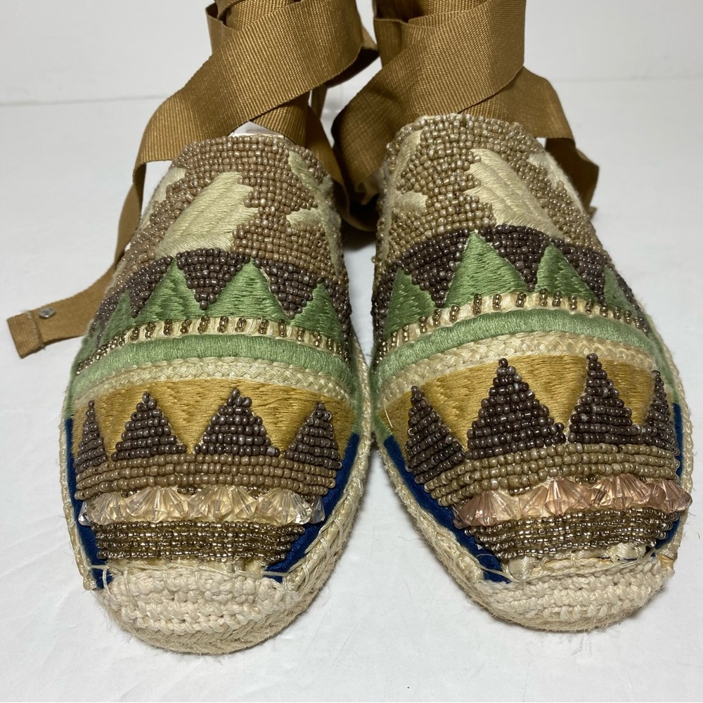 Sam Edelman Karolyn Multicolor Beaded Ankle Ribbon Tie Espadrille Sandals Size 9 - Picture 6 of 16